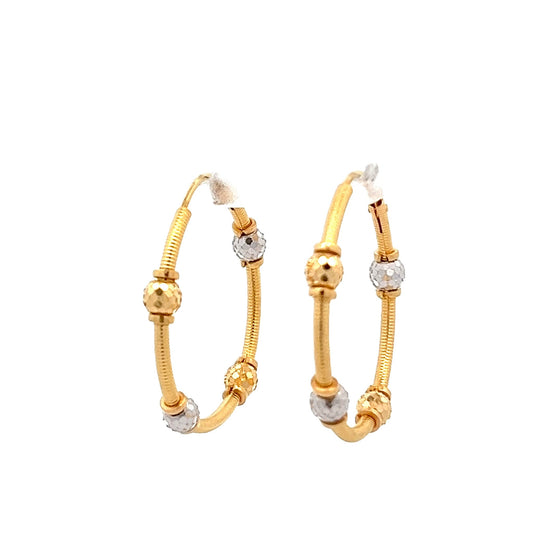22ct Yellow Gold Dual-Colour Bead Hoop Earrings PZ325-ER17 - FJewellery