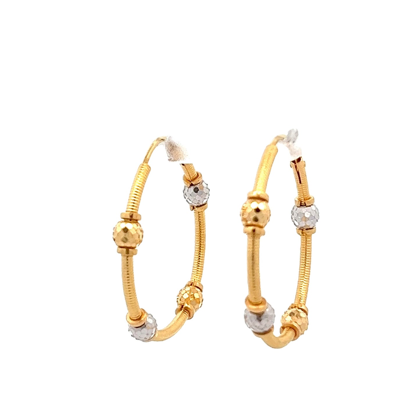 22ct Yellow Gold Dual-Colour Bead Hoop Earrings PZ325-ER17 - FJewellery