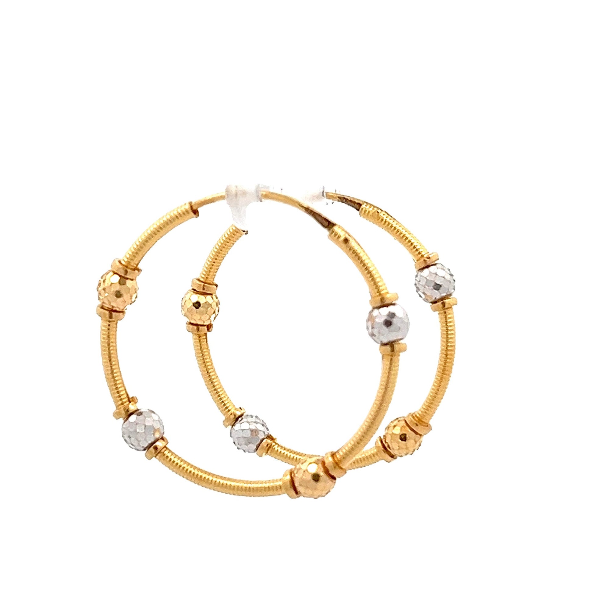 22ct Yellow Gold Dual-Colour Bead Hoop Earrings PZ325-ER17 - FJewellery