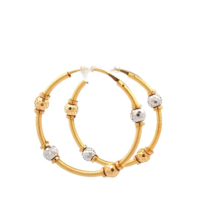 22ct Yellow Gold Dual-Colour Bead Hoop Earrings PZ325-ER17 - FJewellery