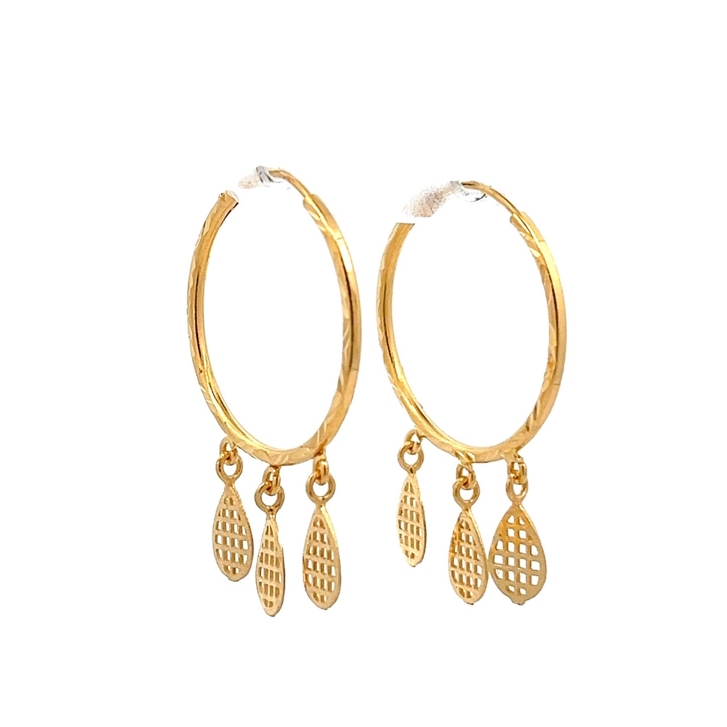 22ct Yellow Gold Fancy Dangle Hoop Earrings PZ325-ER15 - FJewellery