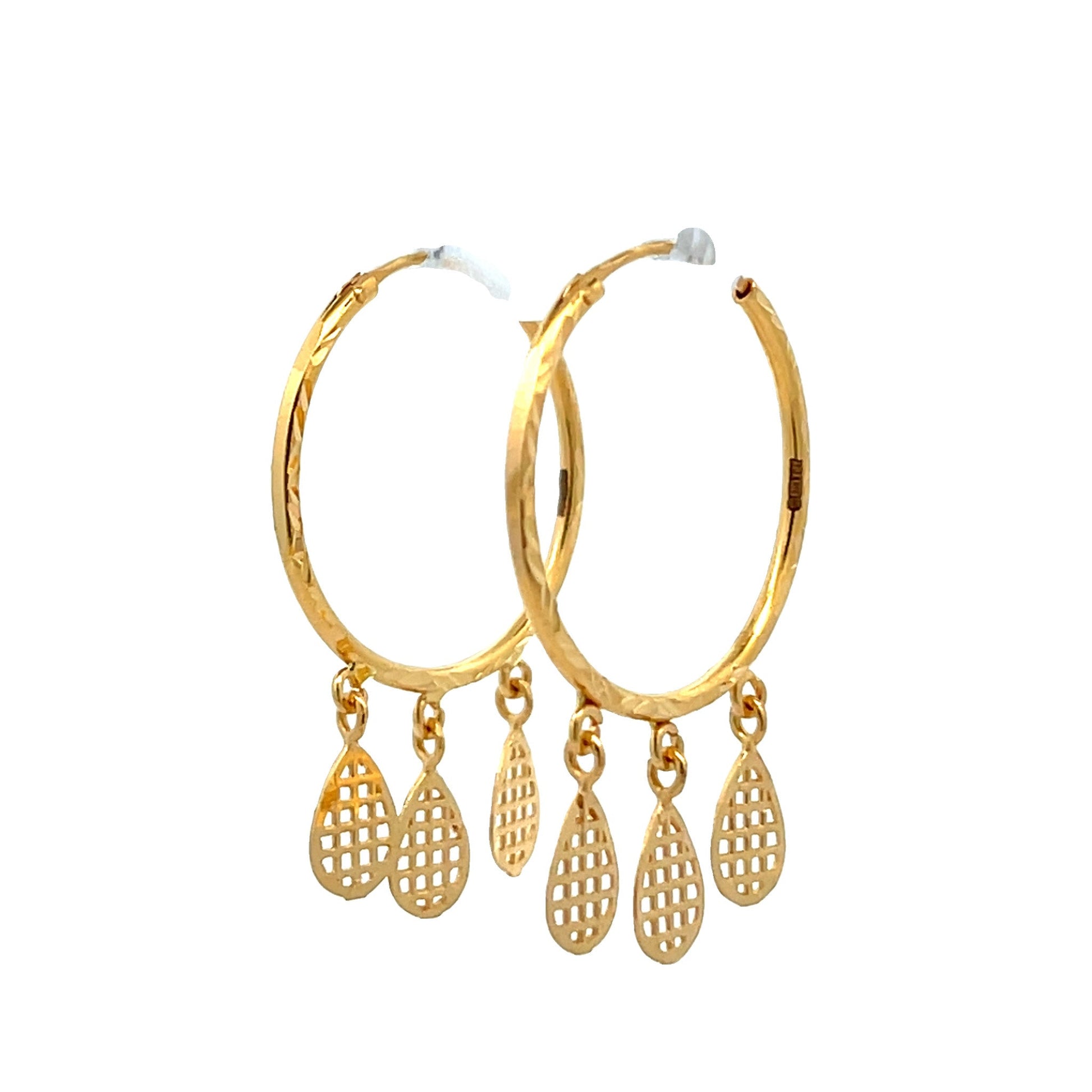 22ct Yellow Gold Fancy Dangle Hoop Earrings PZ325-ER15 - FJewellery