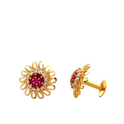 22ct Yellow Gold Floral Stud Earrings with Stones PZ325 - ER8 - FJewellery