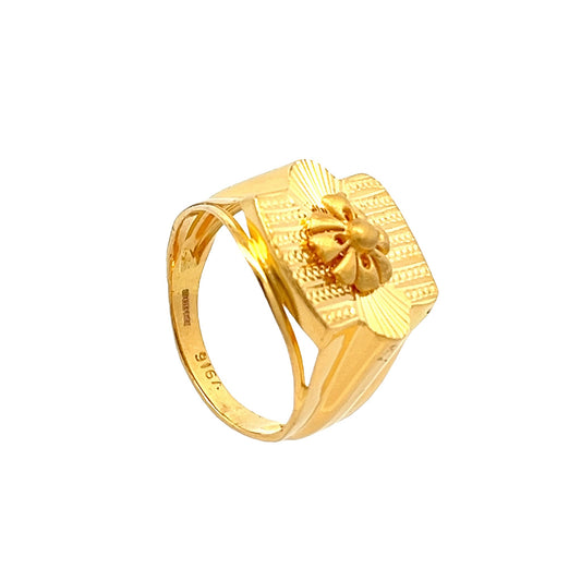 22ct Yellow Gold Flower Design Signet Ring PZ325-RN22 - FJewellery
