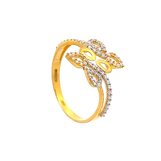 22ct Yellow Gold Four-Petal Rin g with Stones PZ325-RN31 - FJewellery