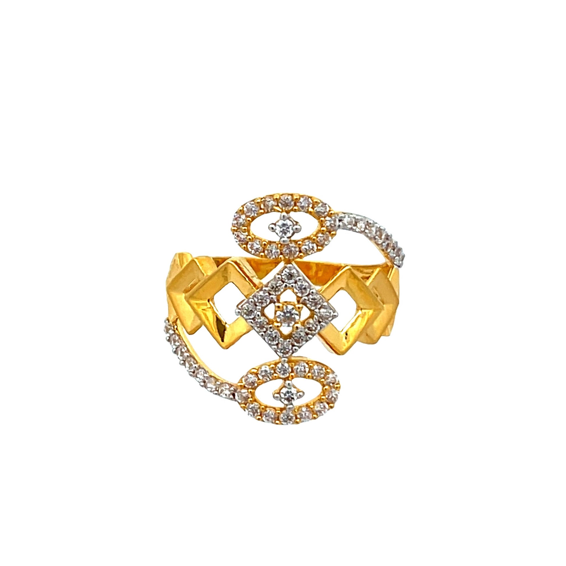 22ct Yellow Gold Geometric Design Ring with Stones PZ325-RN1 - FJewellery