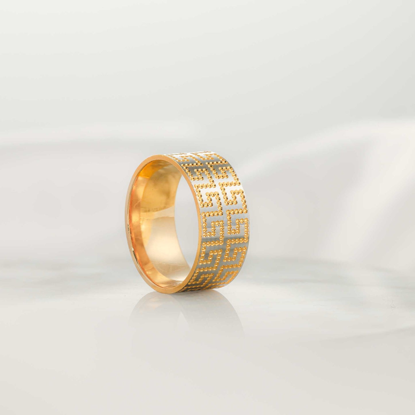 22ct Yellow Gold Greek Key Design Ring PZ125-RN95 - FJewellery