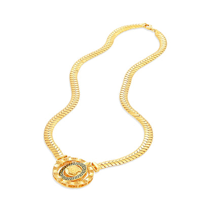 22ct Yellow Gold Greek Key Medusa Head Necklace - FJewellery