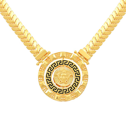 22ct Yellow Gold Greek Key Medusa Head Necklace - FJewellery