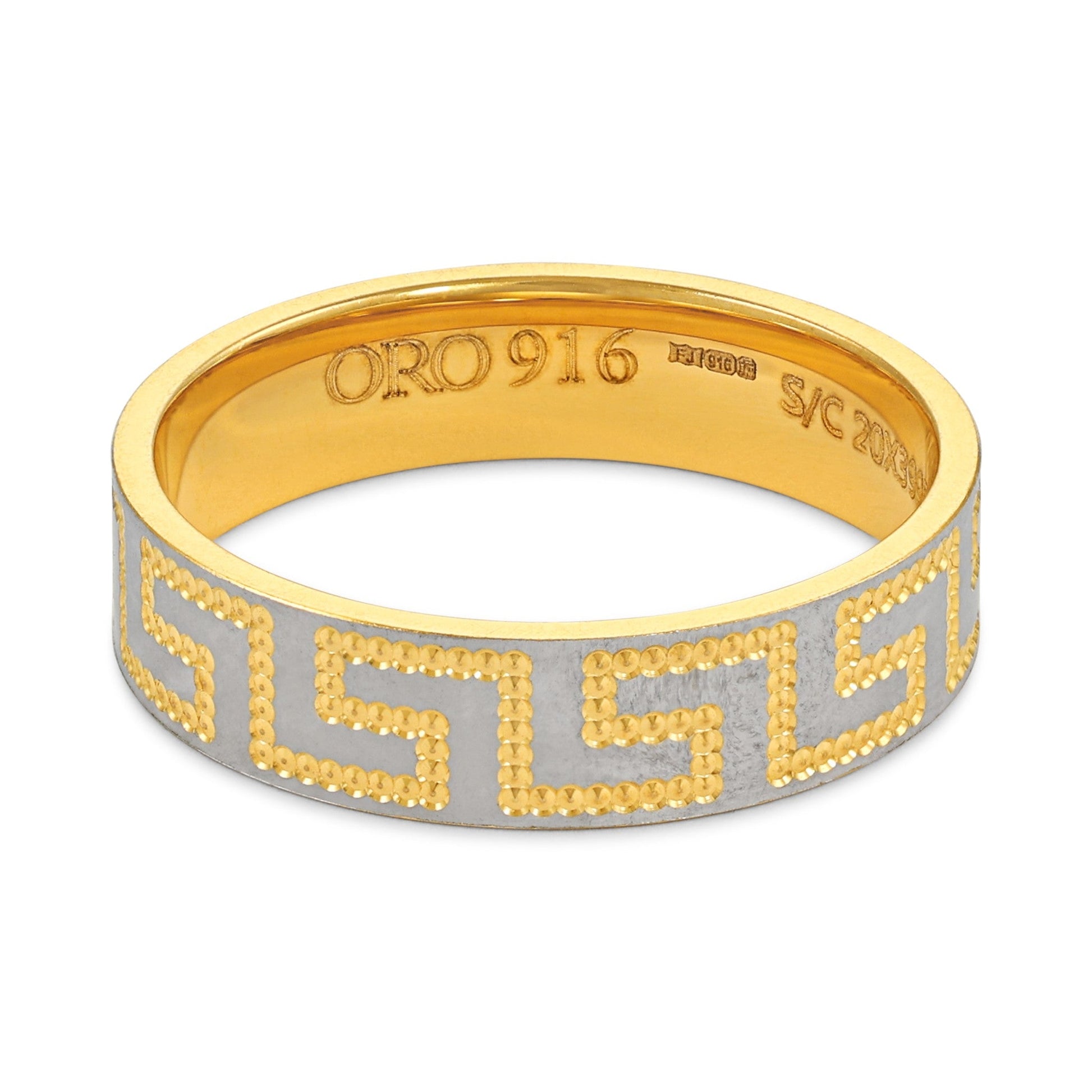 22CT Yellow Gold Greek Key Ring PZ125-RN100 - FJewellery