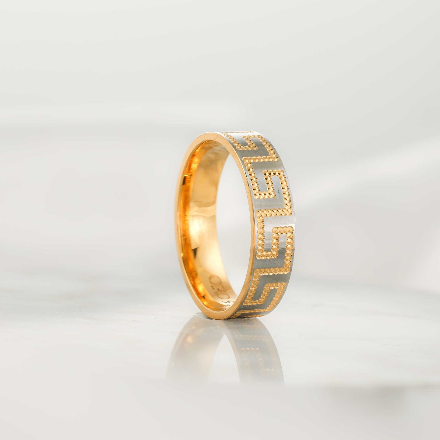 22CT Yellow Gold Greek Key Ring PZ125-RN100 - FJewellery