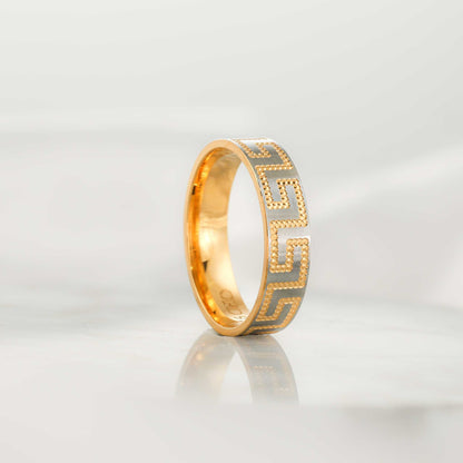 22CT Yellow Gold Greek Key Ring PZ125-RN100 - FJewellery