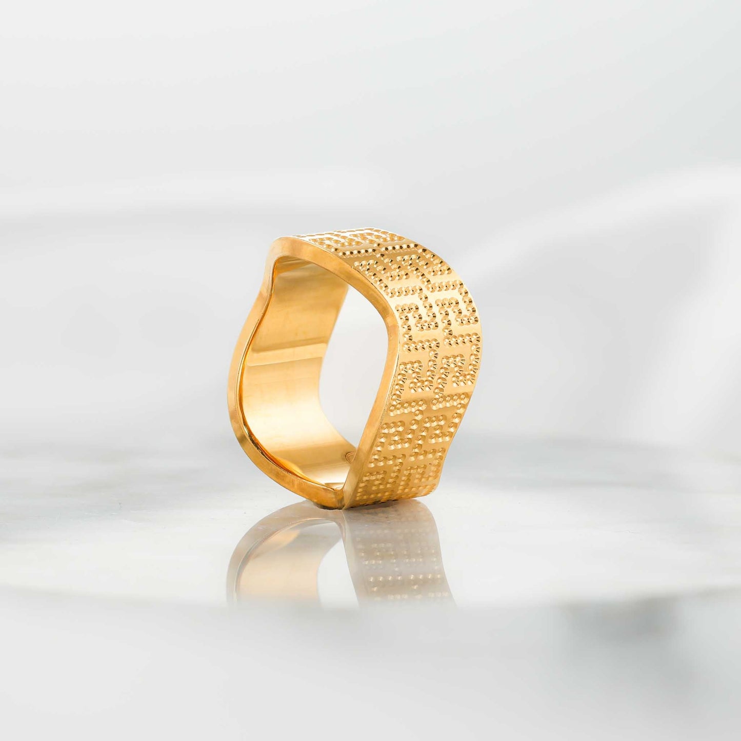 22CT Yellow Gold Greek Key Ring PZ125-RN96 - FJewellery