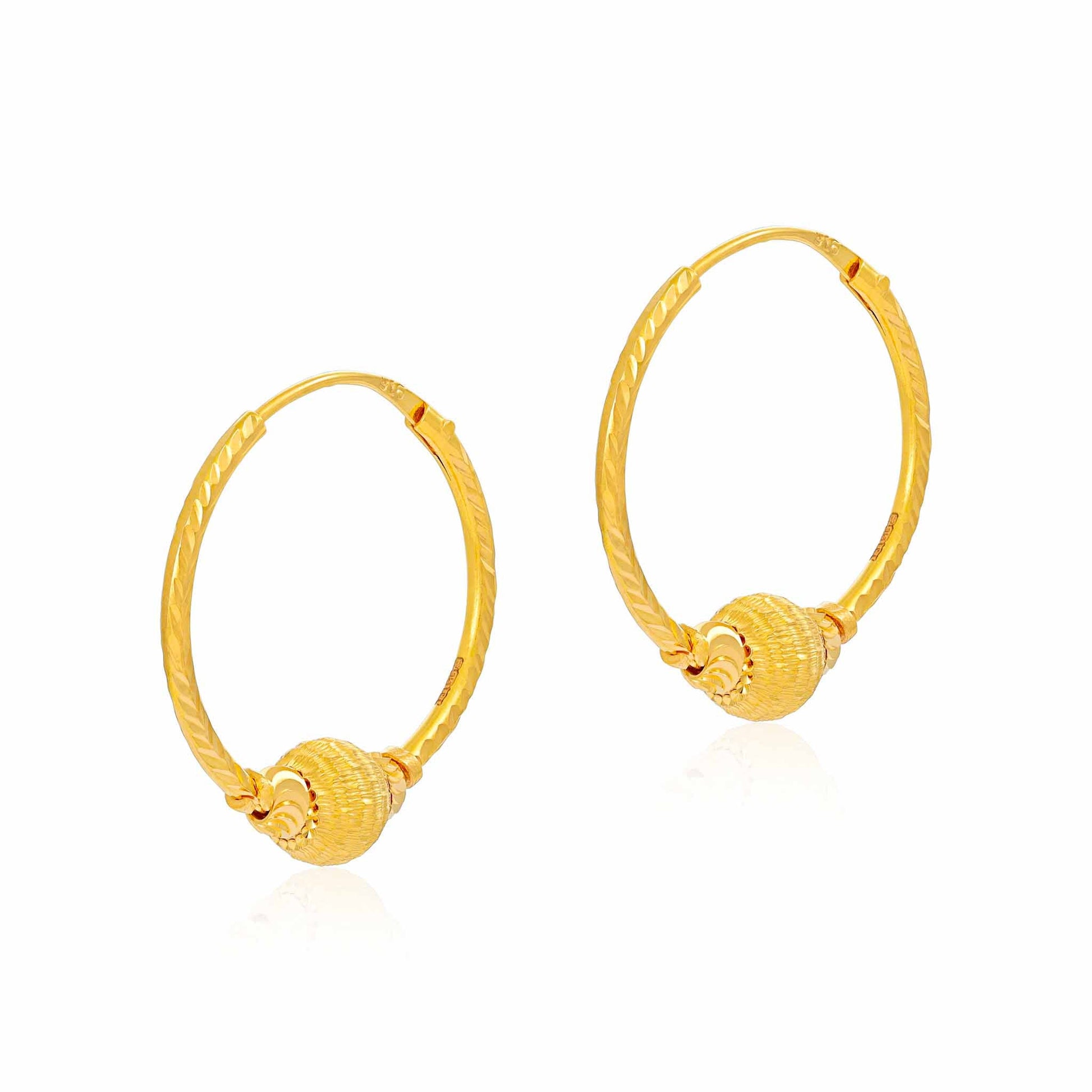 22ct Yellow Gold Hoop Earrings with Ball Design BF1224-ER61 - FJewellery