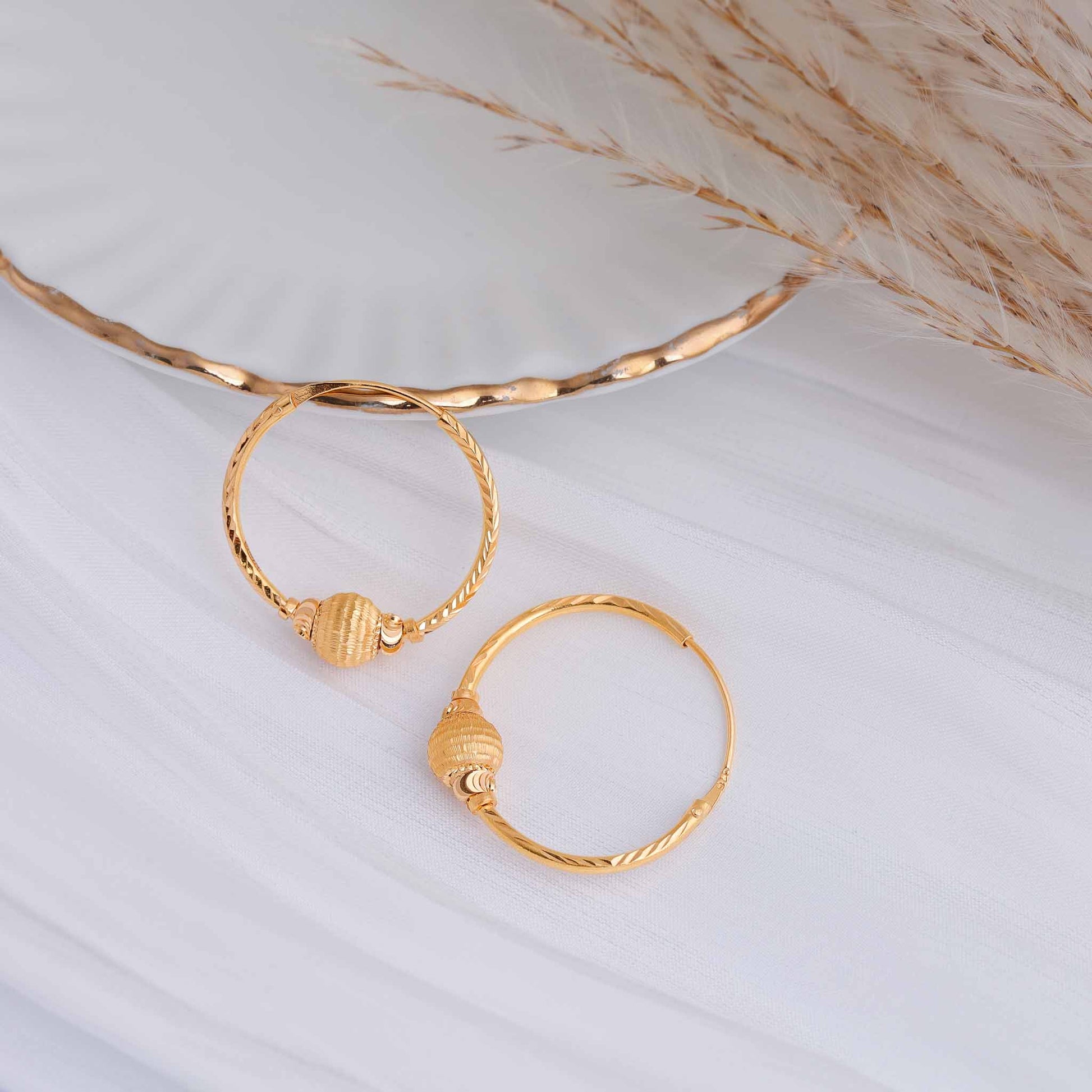 22ct Yellow Gold Hoop Earrings with Ball Design BF1224-ER61 - FJewellery