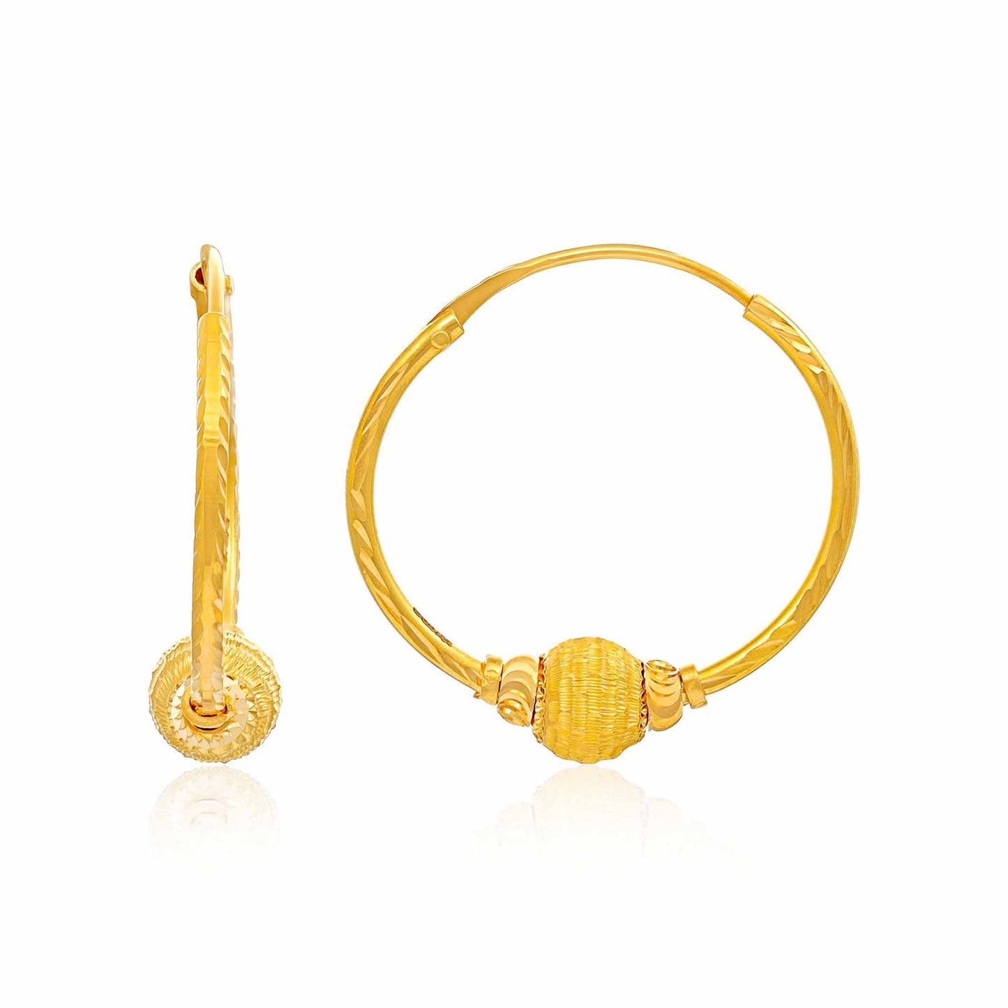 22ct Yellow Gold Hoop Earrings with Ball Design BF1224-ER61 - FJewellery