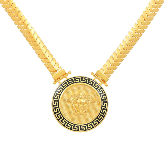 22ct Yellow Gold Medusa Head Herringbone Necklace BF1224-NK3 - FJewellery