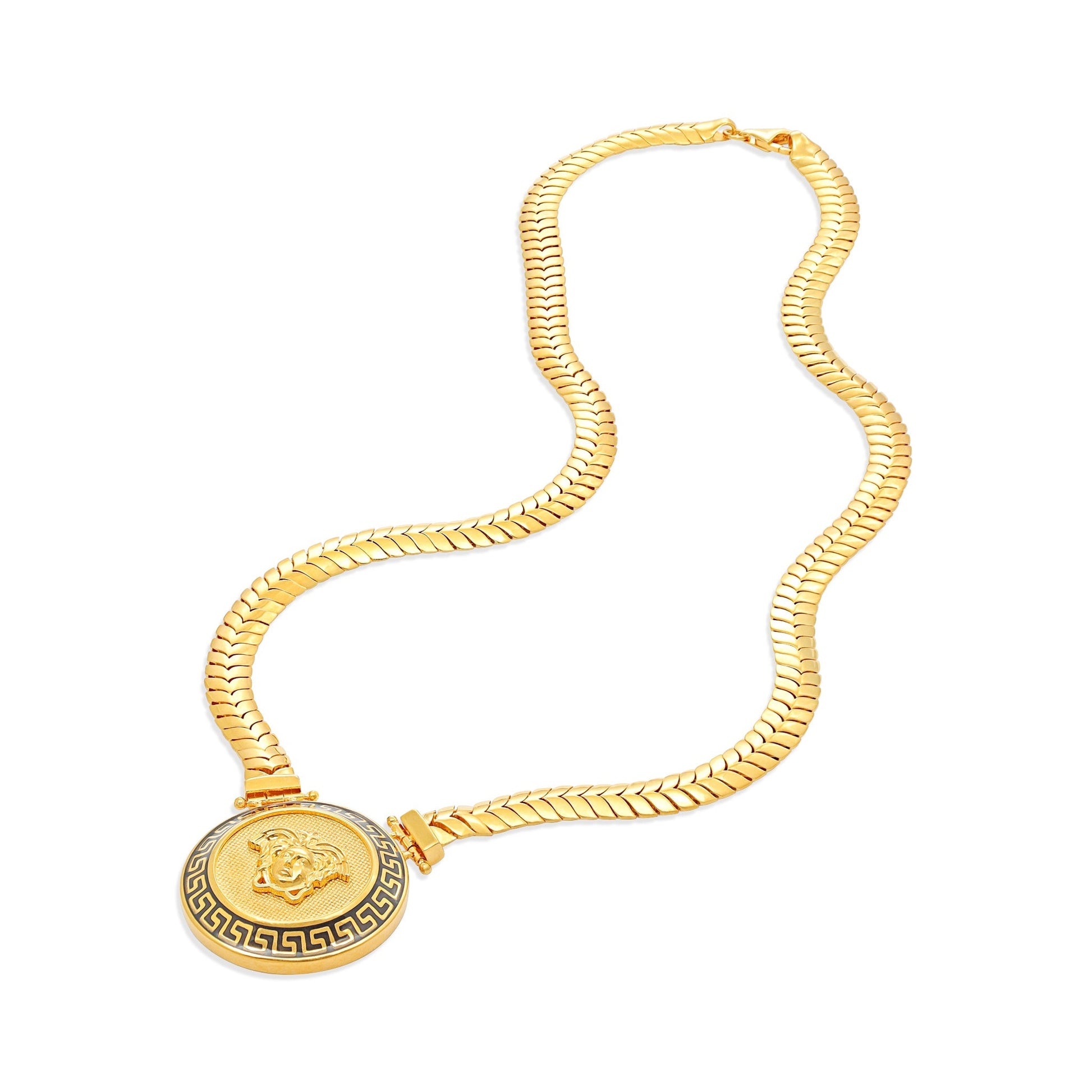 22ct Yellow Gold Medusa Head Herringbone Necklace BF1224-NK3 - FJewellery