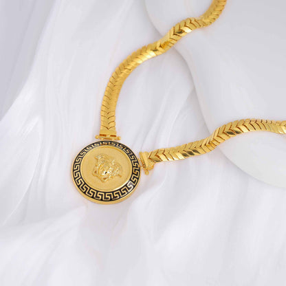 22ct Yellow Gold Medusa Head Herringbone Necklace BF1224-NK3 - FJewellery