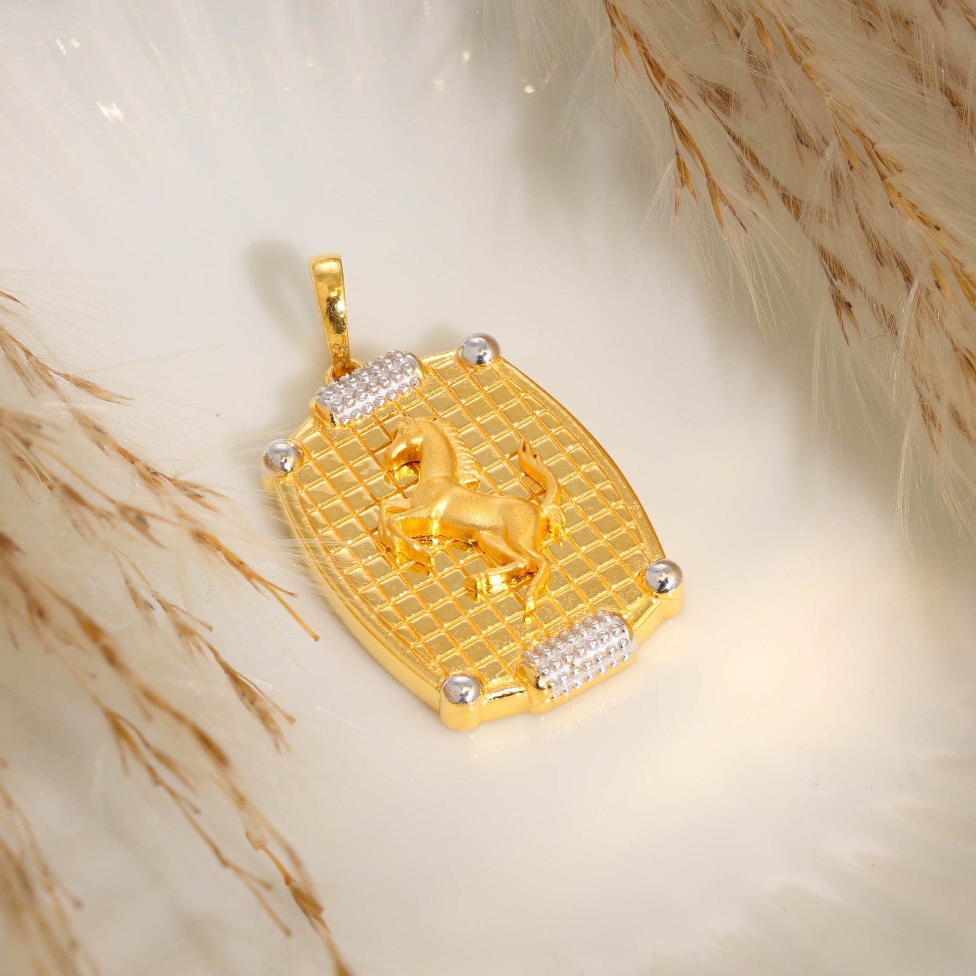 22ct Yellow Gold Mixed Metal Horse Design Pendant BF1224 - PD3 - FJewellery