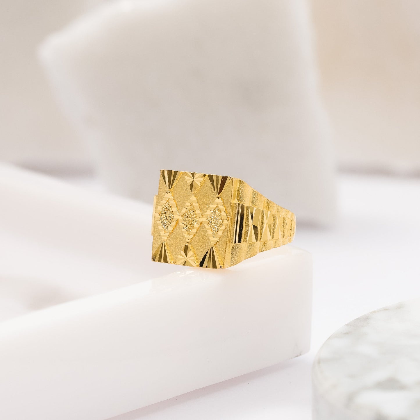 22ct Yellow Gold Patterned Geometric Ring BF1224-RN38 - FJewellery