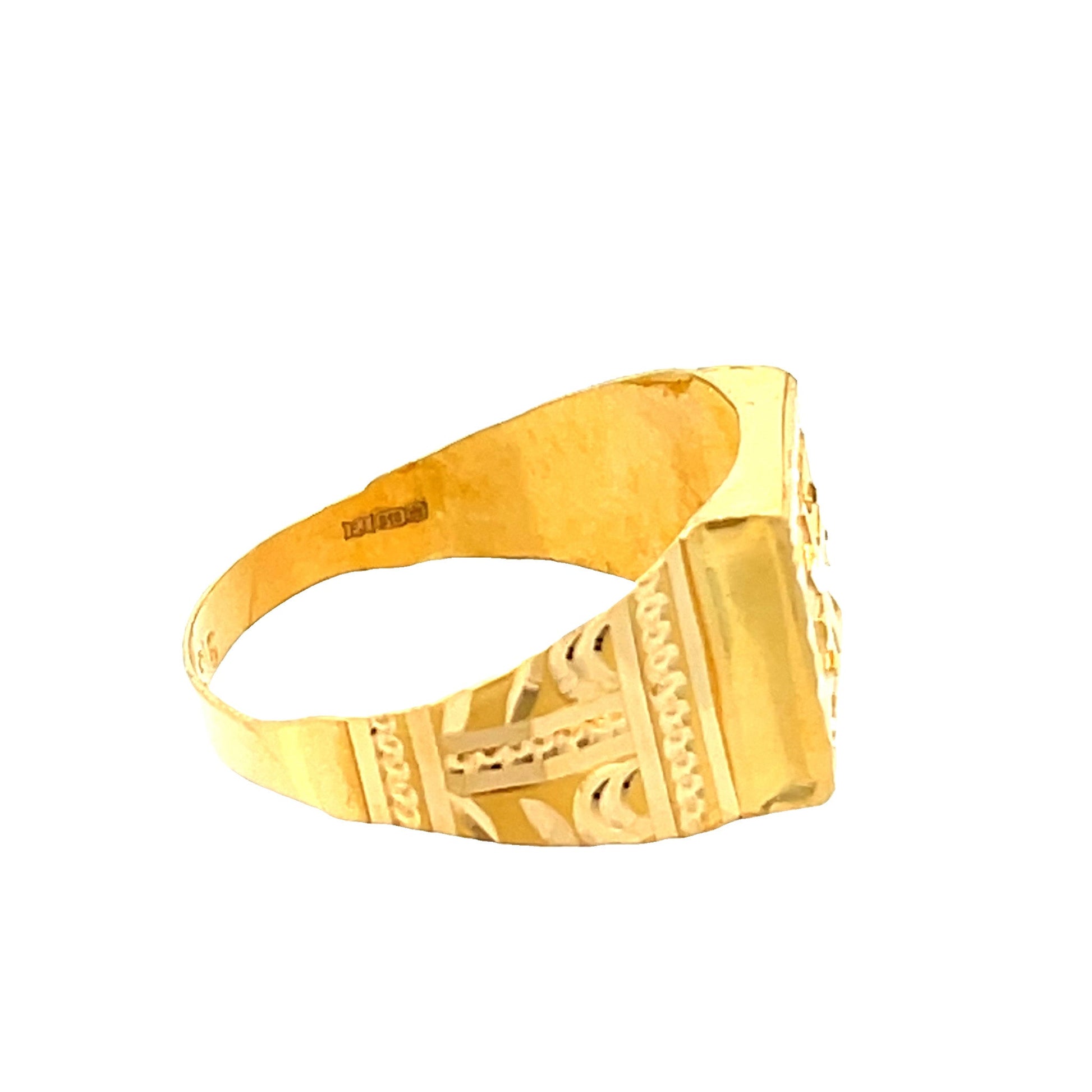 22ct Yellow Gold Swirl Design Signet Ring PZ325-RN71 - FJewellery