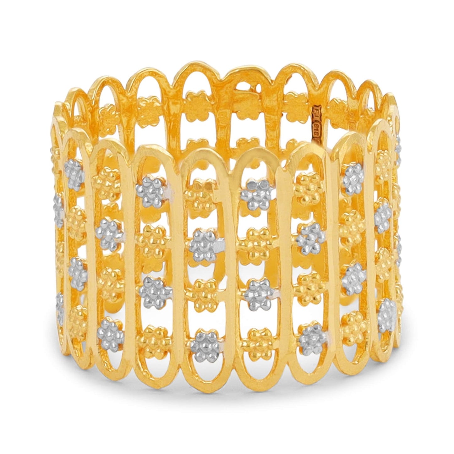 22ct Yellow Gold Tri Colour Detail Unique Design Ring BF1224-RN20 - FJewellery