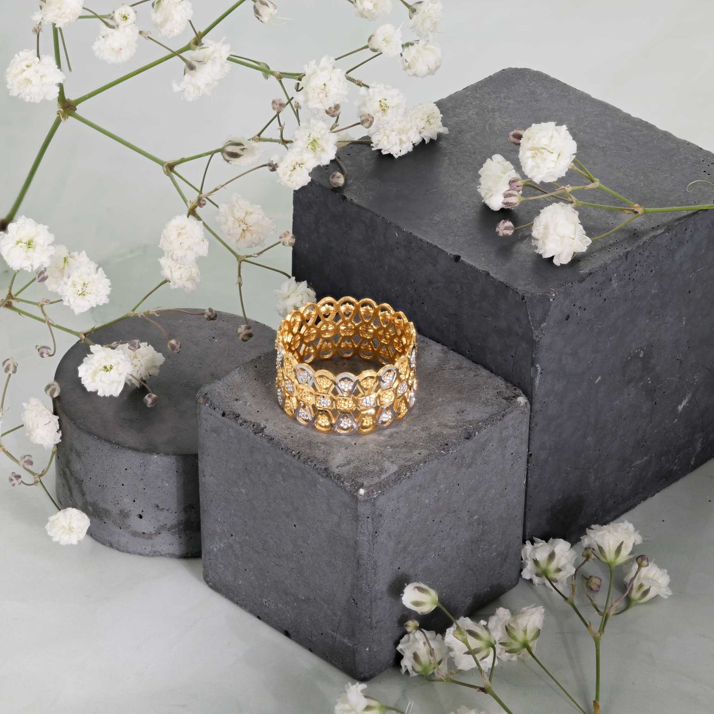 22ct Yellow Gold Tri Colour Unique Design Ring BF1224-RN22 - FJewellery