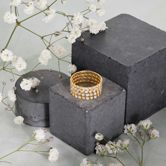 22ct Yellow Gold Tri Colour Unique Design Ring BF1224-RN28 - FJewellery