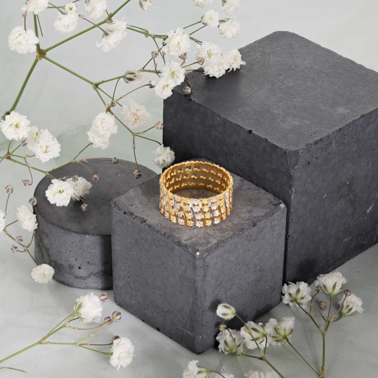 22ct Yellow Gold Tri Colour Unique Design Ring BF1224-RN28 - FJewellery
