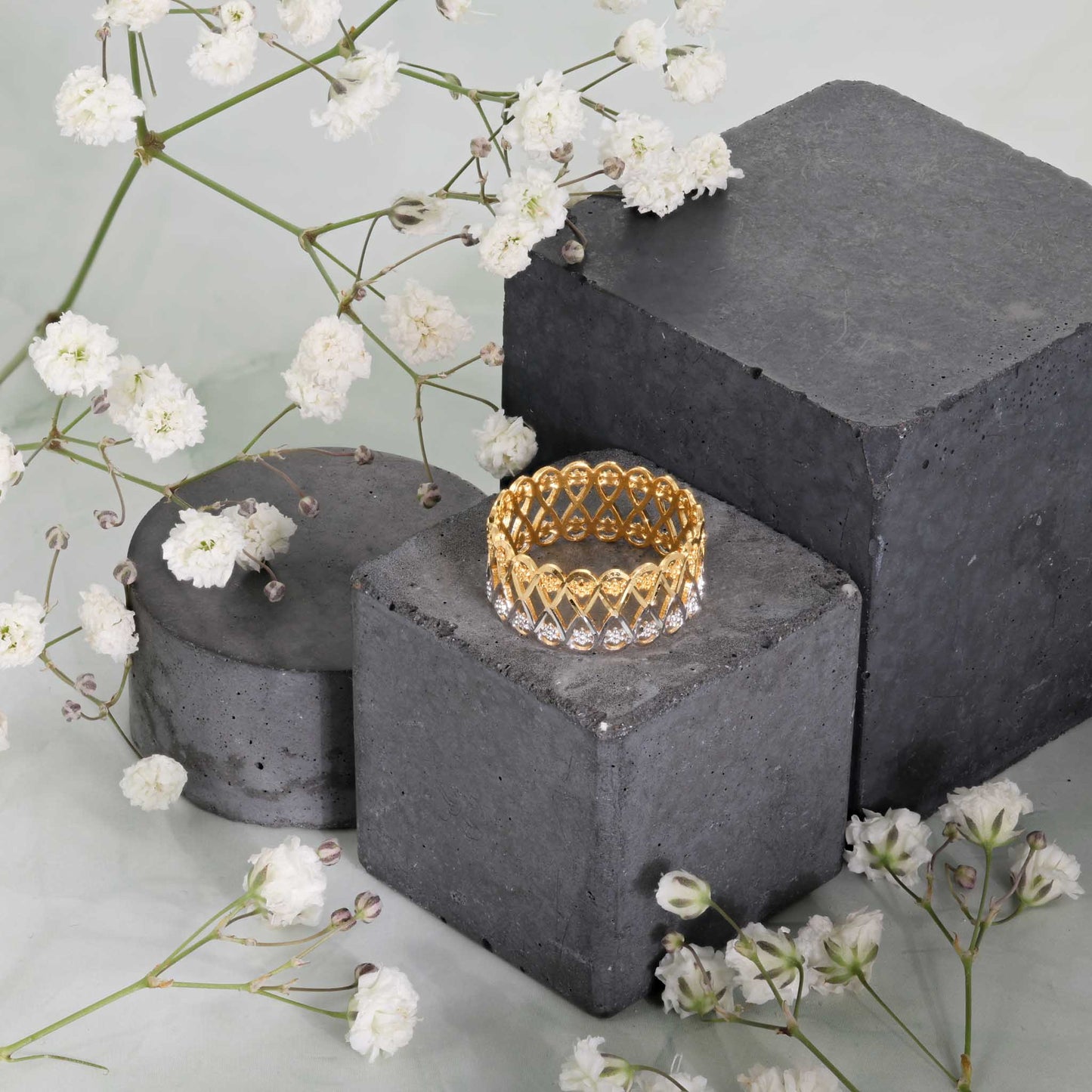 22ct Yellow Gold Tri Colour Unique Design Ring BF1224-RN32 - FJewellery