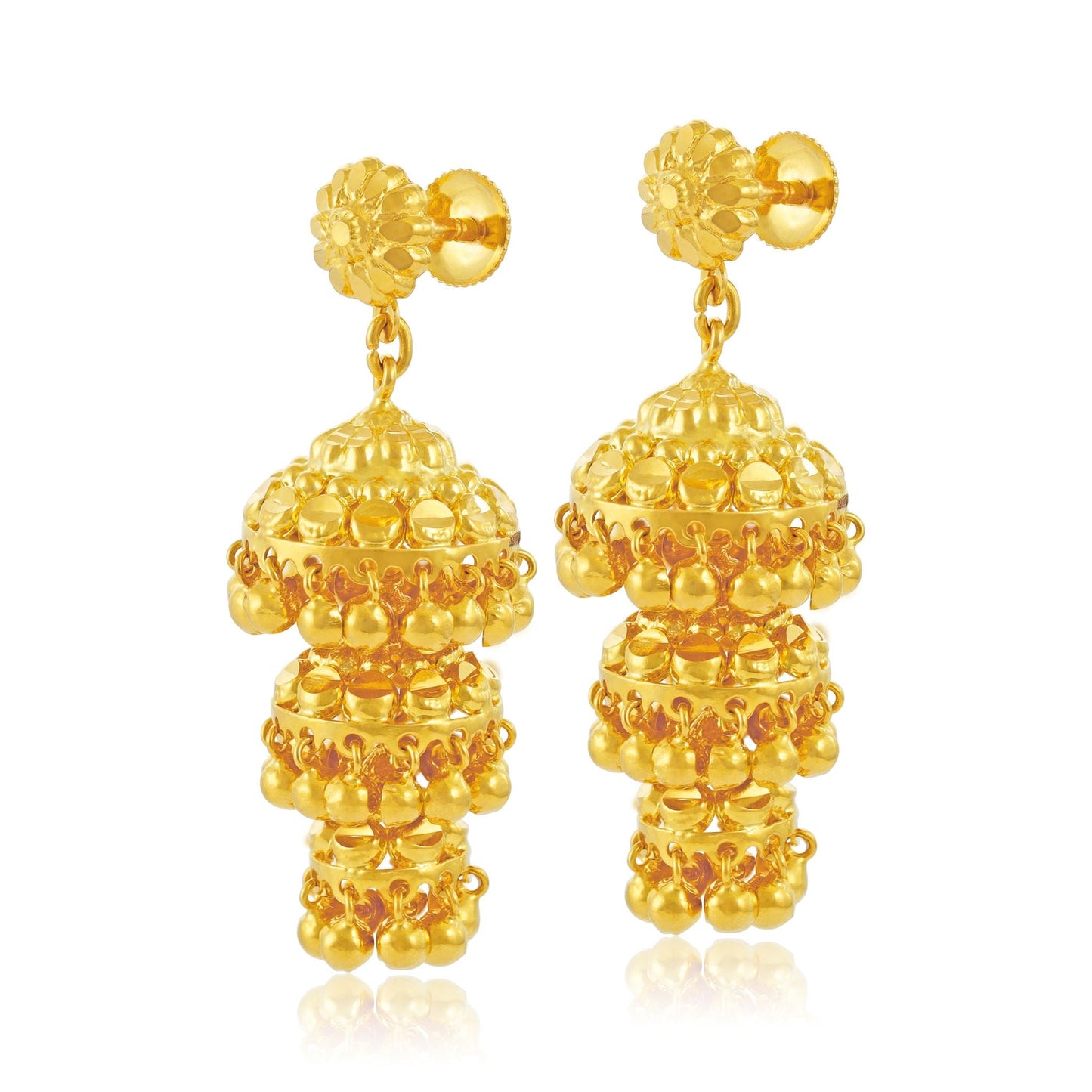 22ct Yellow Gold Triple Jhumka Earrings BF1224-ER30 - FJewellery