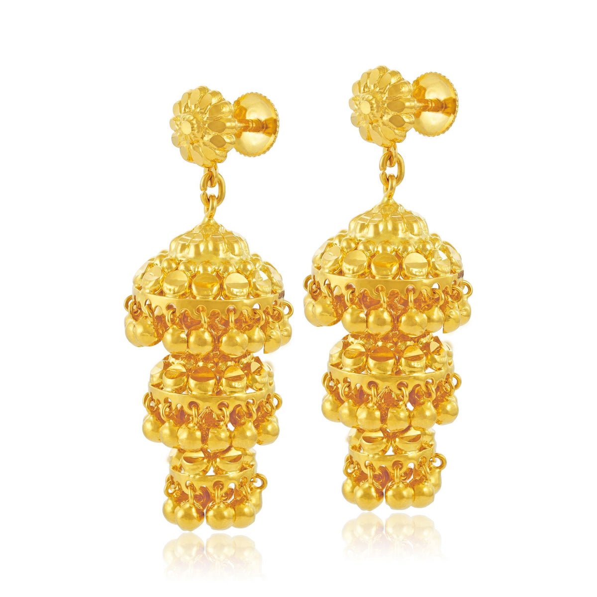22ct Yellow Gold Triple Jhumka Earrings BF1224-ER30 - FJewellery