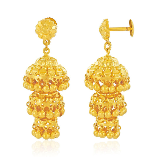 22ct Yellow Gold Triple Jhumka Earrings BF1224-ER30 - FJewellery
