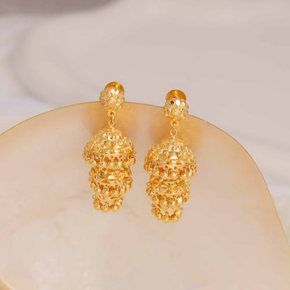 22ct Yellow Gold Triple Jhumka Earrings BF1224 - ER30 - FJewellery