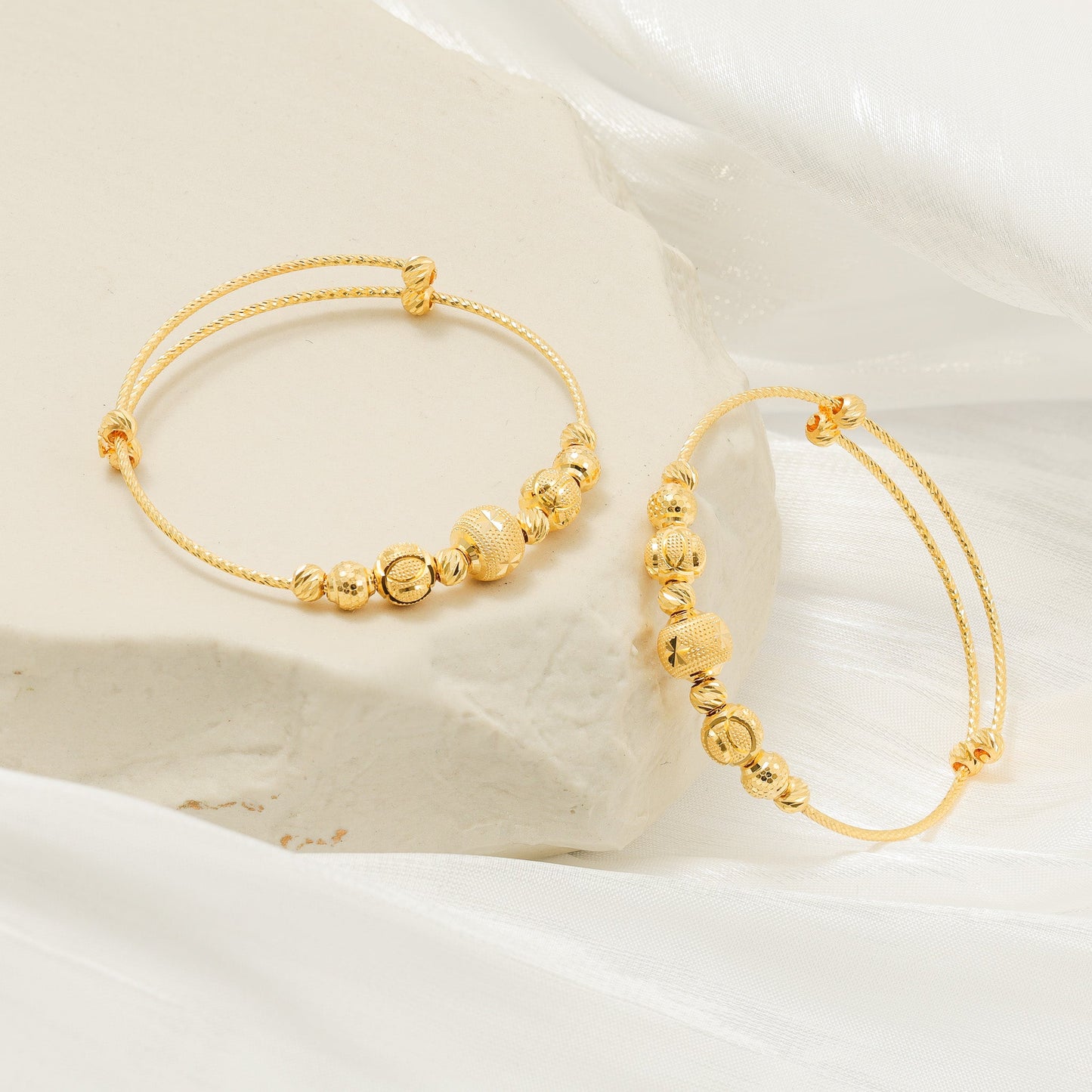 22ct Yellow gold Unique Bead Detail Baby Bangle Set BF1224 - BN5 - FJewellery
