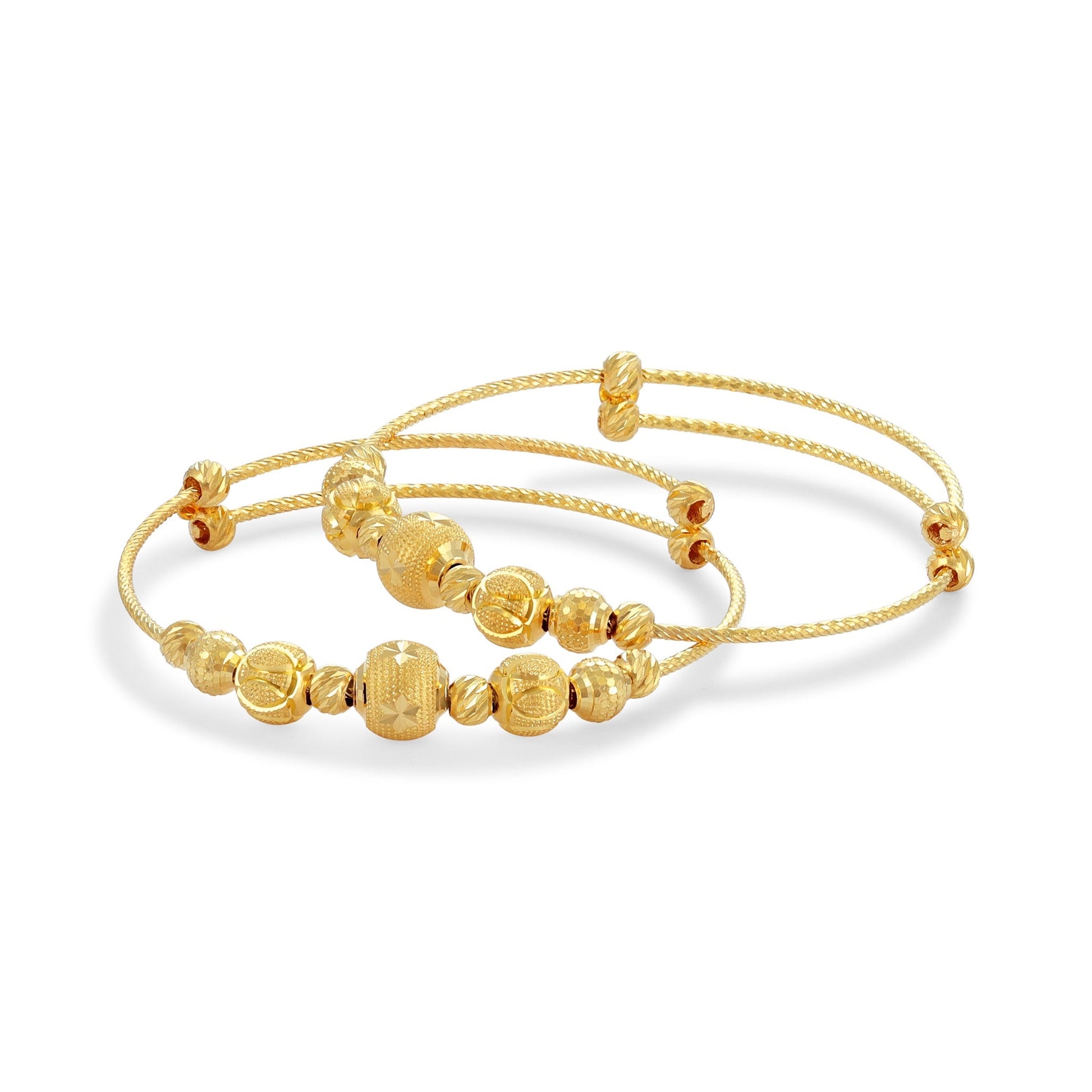 22ct Yellow gold Unique Bead Detail Baby Bangle Set BF1224-BN5 - FJewellery