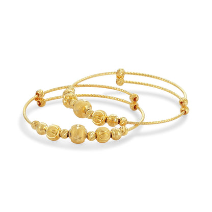 22ct Yellow gold Unique Bead Detail Baby Bangle Set BF1224 - BN5 - FJewellery