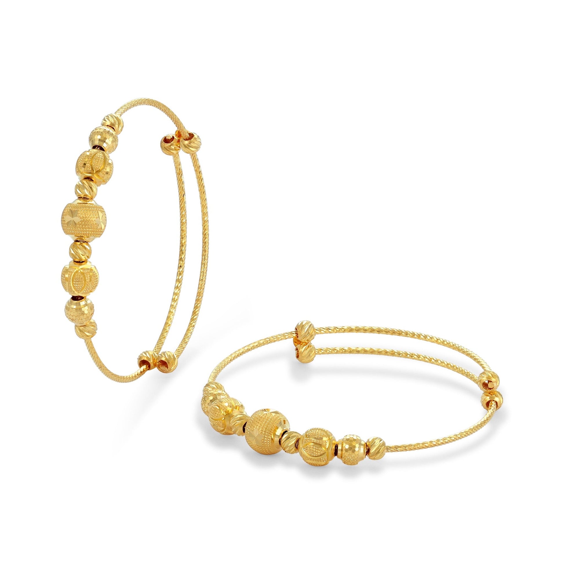 22ct Yellow gold Unique Bead Detail Baby Bangle Set BF1224-BN5 - FJewellery