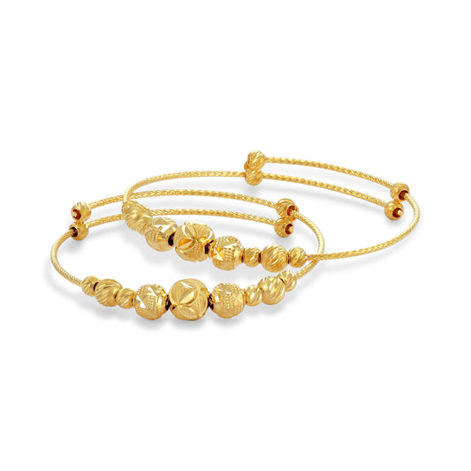 22ct Yellow Gold Unique Bead Detail Baby Bangle Set BF1224-BN6 - FJewellery