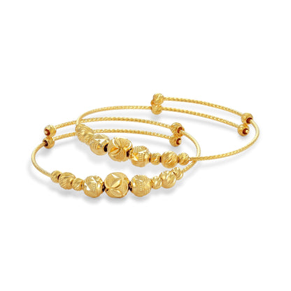22ct Yellow Gold Unique Bead Detail Baby Bangle Set BF1224-BN6 - FJewellery