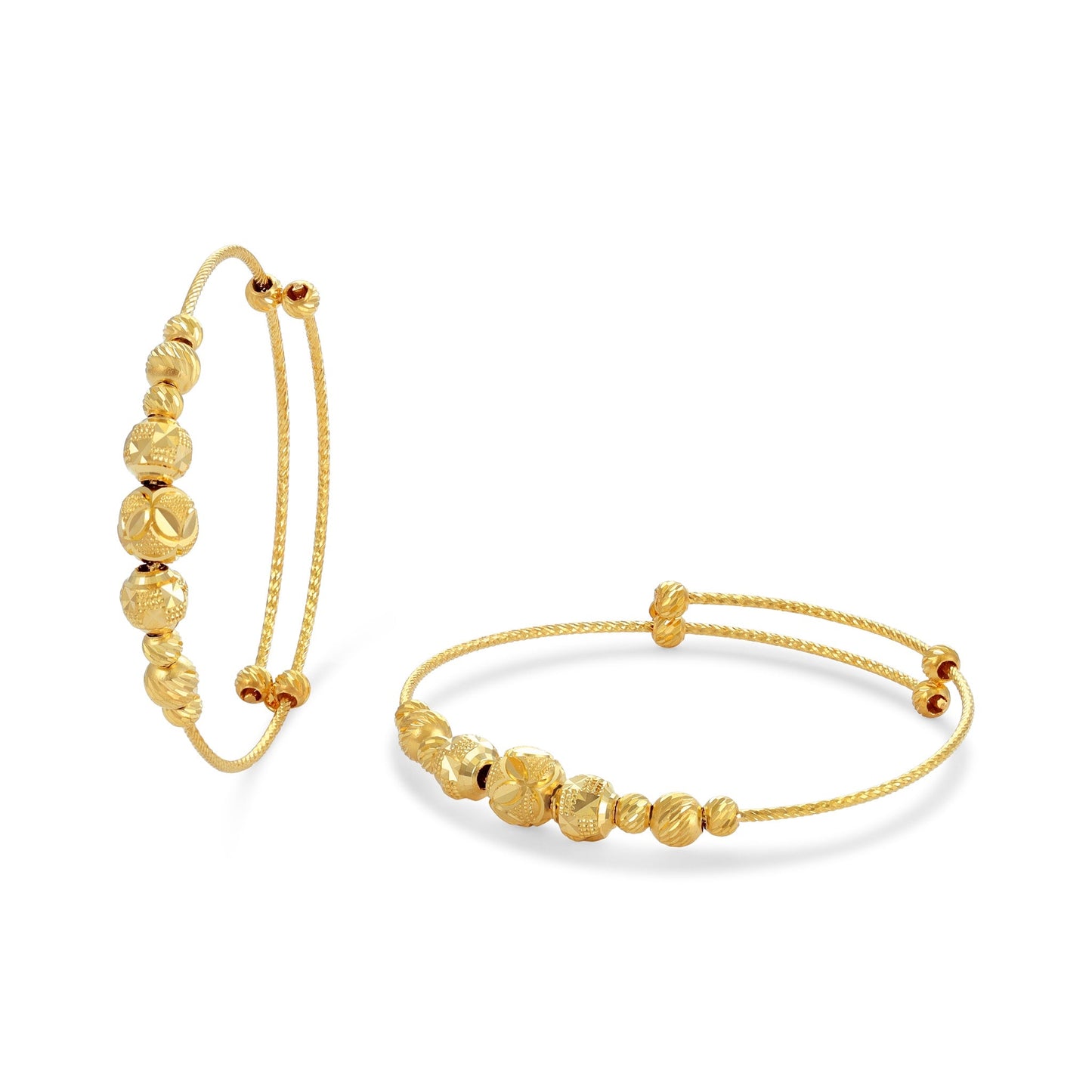 22ct Yellow Gold Unique Bead Detail Baby Bangle Set BF1224-BN6 - FJewellery