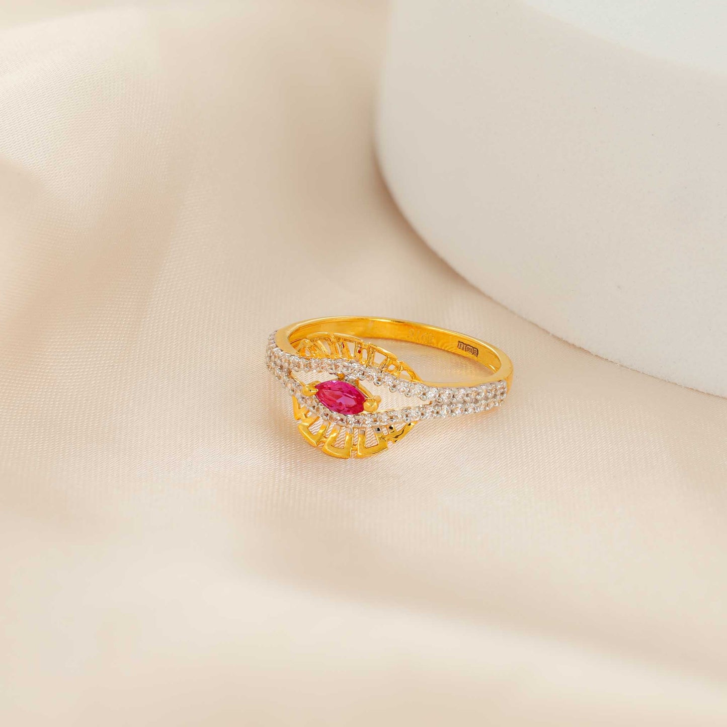 22ct Yellow Gold Unique Design Cubic Zirconia Ring PZ125-RN107 - FJewellery