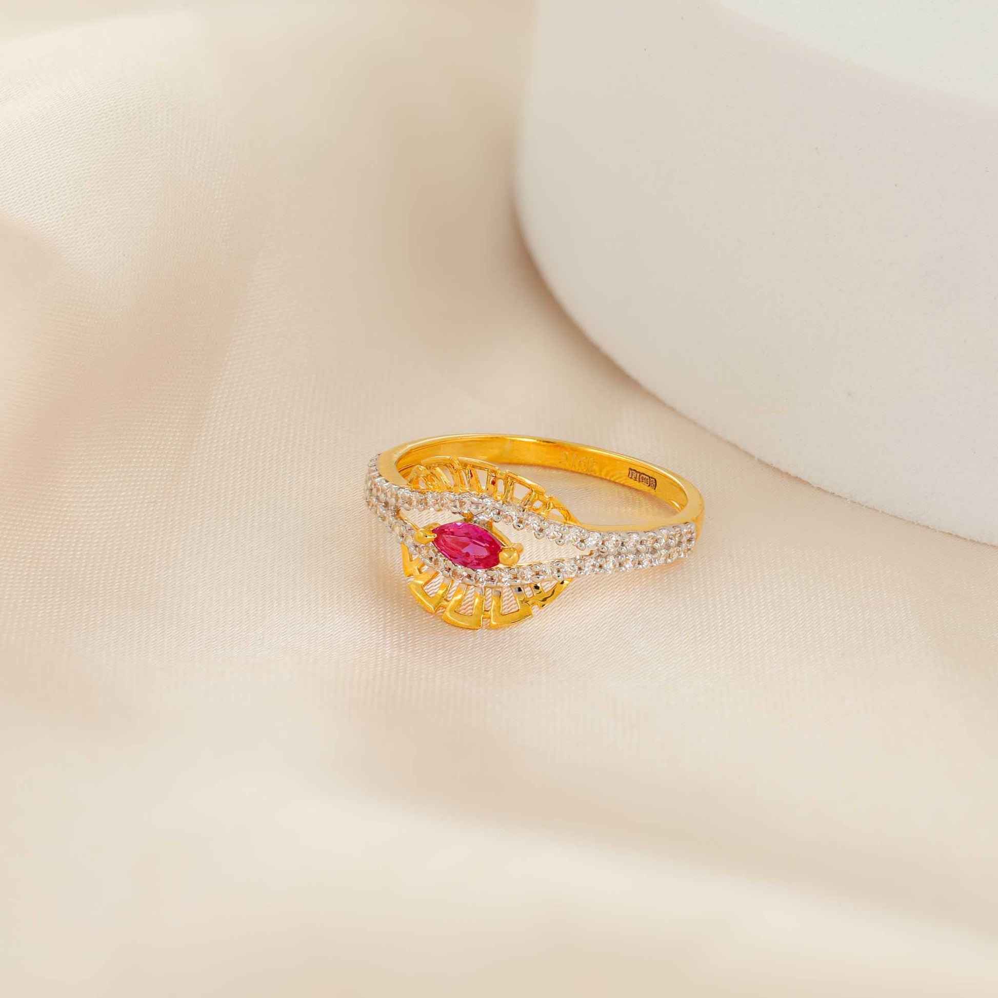 22ct Yellow Gold Unique Design Cubic Zirconia Ring PZ125-RN107 - FJewellery