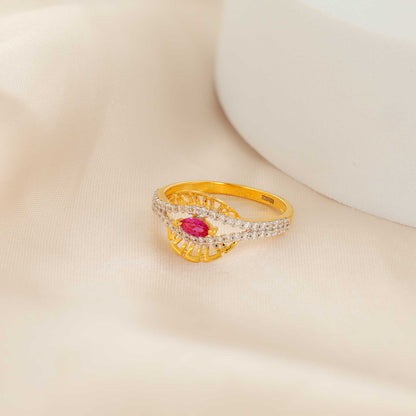 22ct Yellow Gold Unique Design Cubic Zirconia Ring PZ125-RN107 - FJewellery