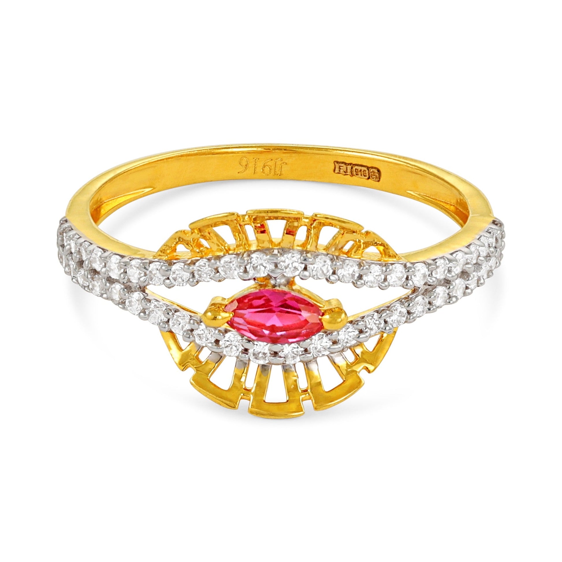 22ct Yellow Gold Unique Design Cubic Zirconia Ring PZ125 - RN107 - FJewellery