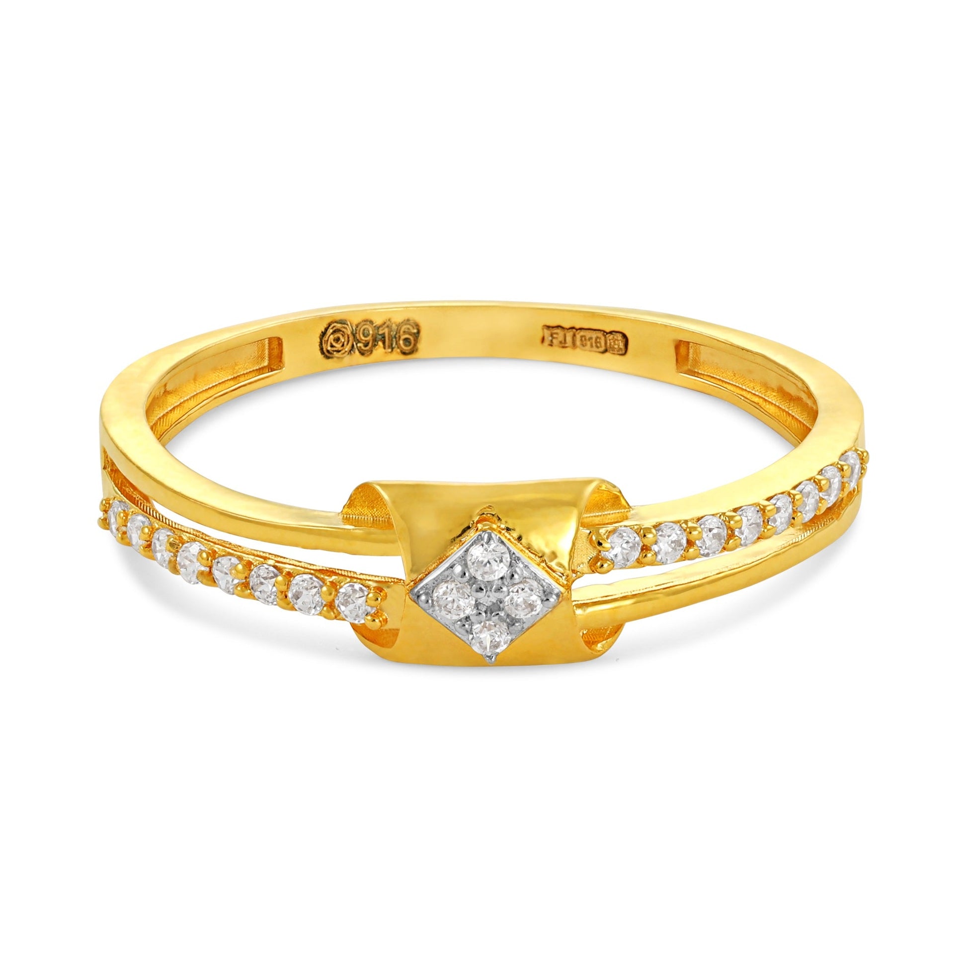 22ct Yellow Gold Unique Design Cubic Zirconia Ring PZ125 - RN109 - FJewellery