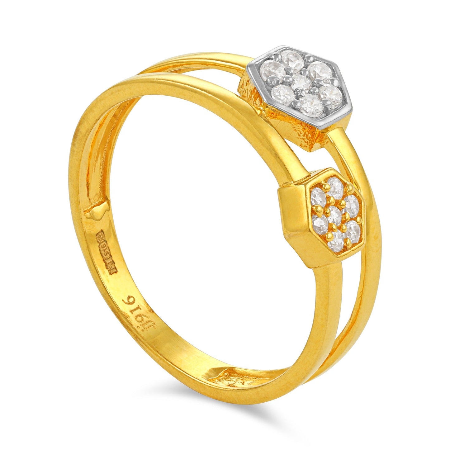 22ct Yellow Gold Unique Design Cubic Zirconia Ring PZ125-RN110 - FJewellery