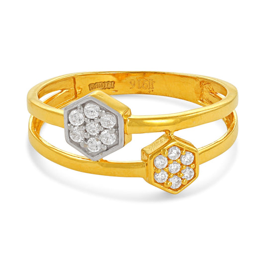 22ct Yellow Gold Unique Design Cubic Zirconia Ring PZ125-RN110 - FJewellery