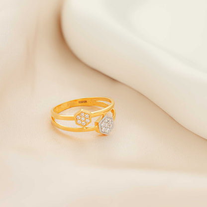 22ct Yellow Gold Unique Design Cubic Zirconia Ring PZ125-RN110 - FJewellery